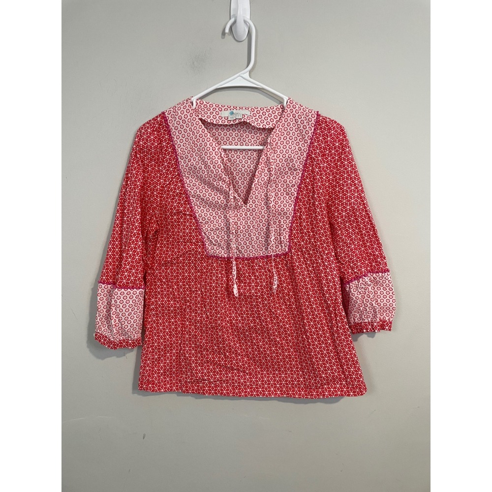 Boden Cora Happy Mosaic Peasant Top Size 6 Preppy Spring Feminine Classic